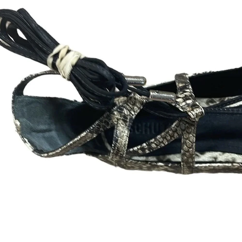 Schutz Beryl Snake Print Lace Up Strappy ‎ Pointy Toe Ballet Flats Size 8